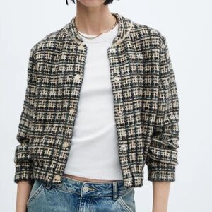Mango Black and Cream Checkered Jacket
